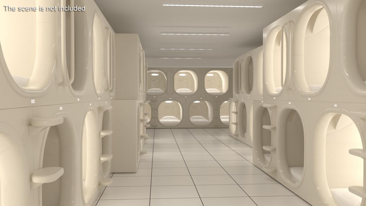 3D Futuristic White Cosmic Interior Capsule Hotel