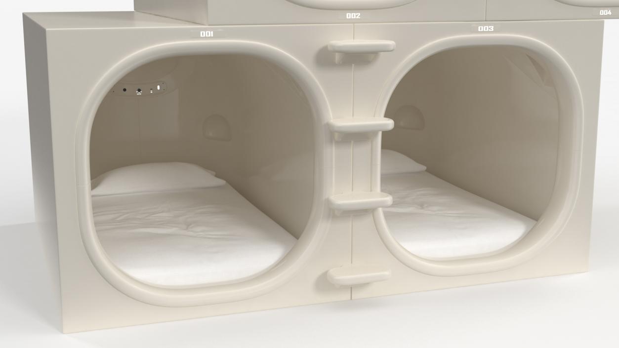 3D Futuristic White Cosmic Interior Capsule Hotel