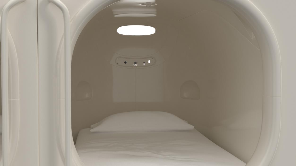 3D Futuristic White Cosmic Interior Capsule Hotel