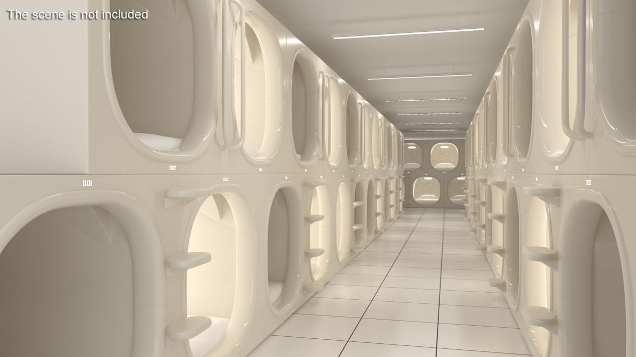 3D Futuristic White Cosmic Interior Capsule Hotel