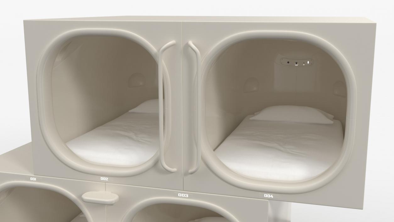 3D Futuristic White Cosmic Interior Capsule Hotel