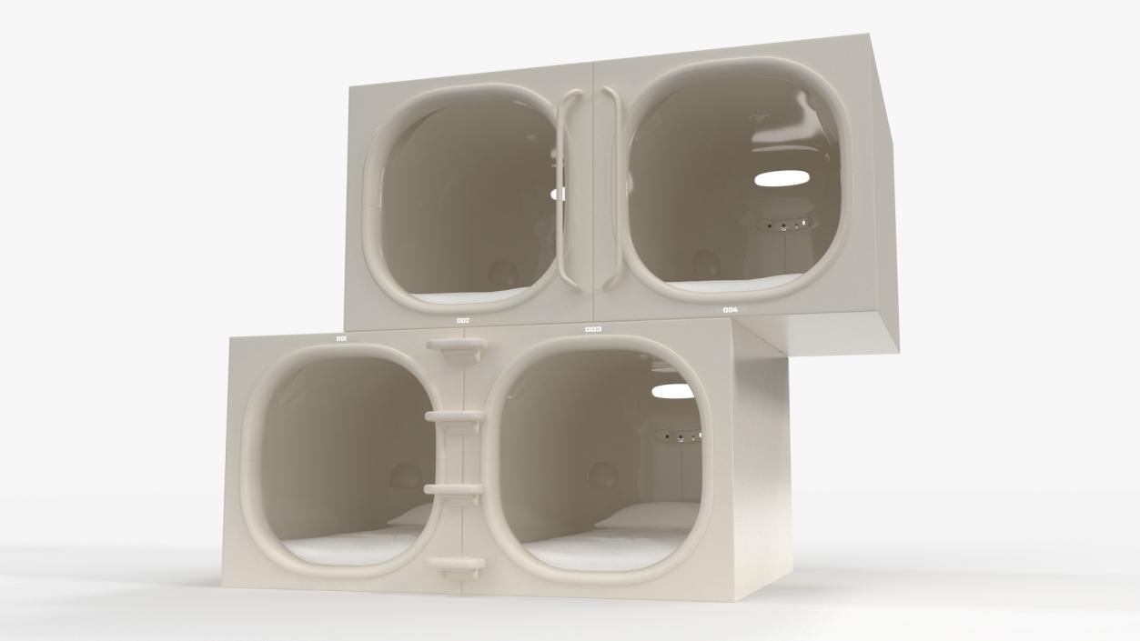 3D Futuristic White Cosmic Interior Capsule Hotel