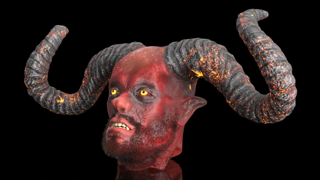 3D model Demon Head with Horns Fur