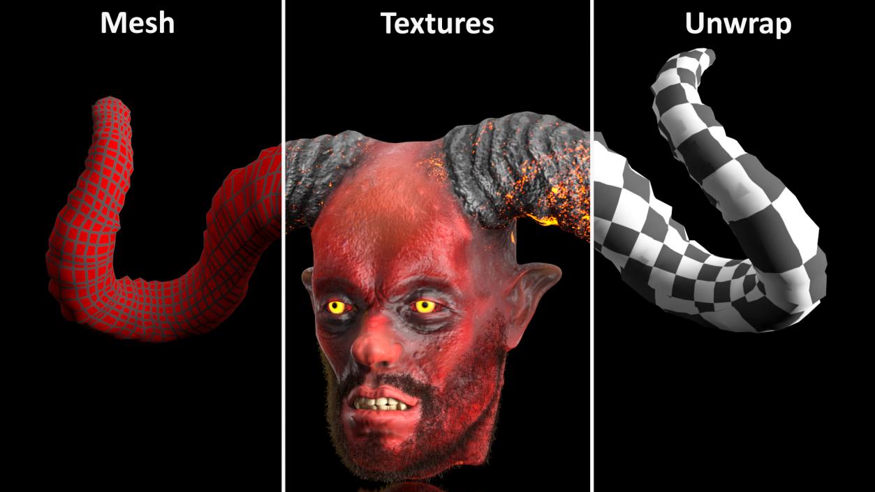 3D model Demon Head with Horns Fur