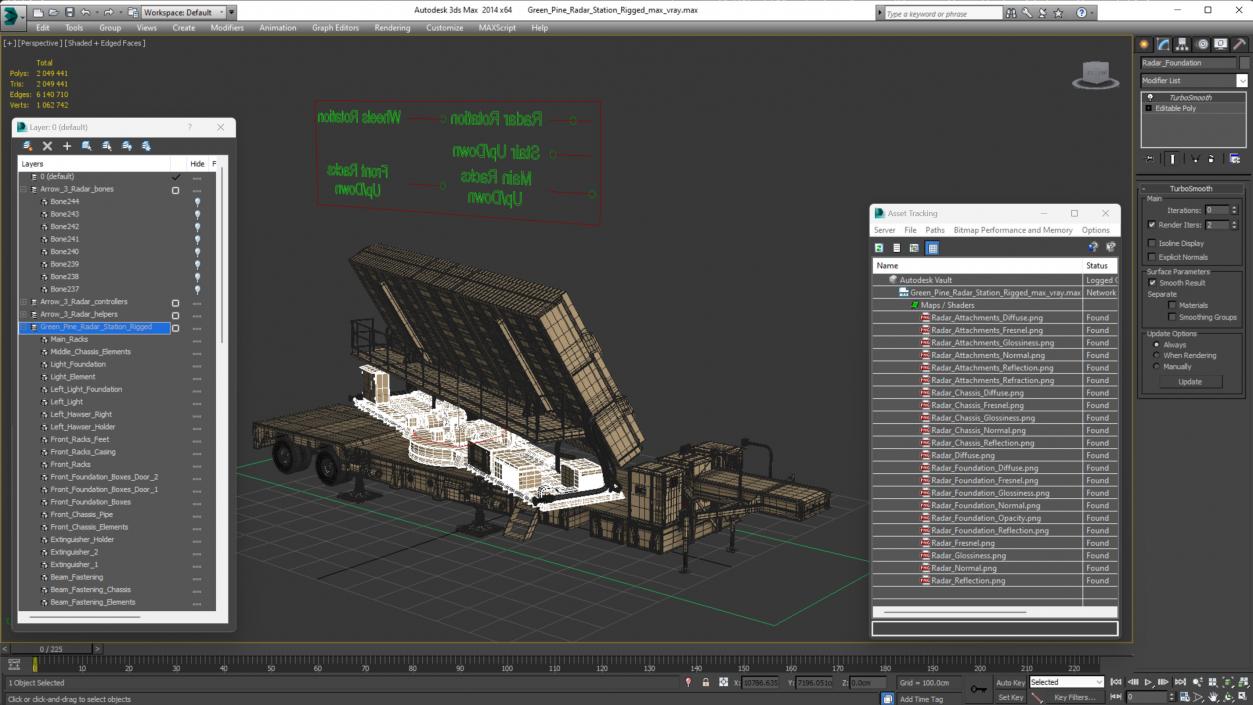 3D Green Pine Radar Station Rigged