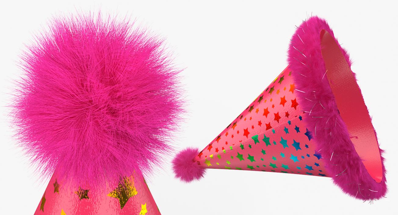 3D Party Cone Hat with Fur model