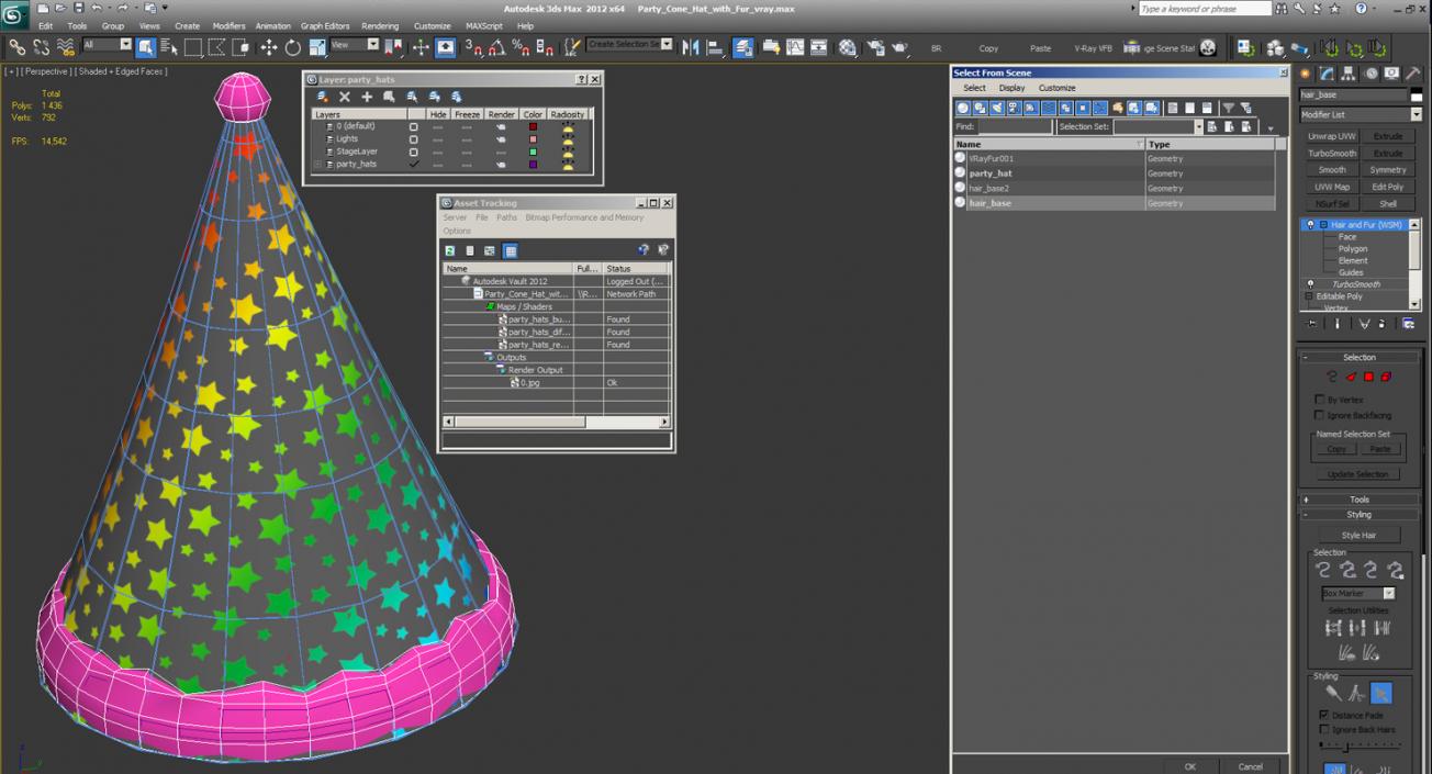 3D Party Cone Hat with Fur model