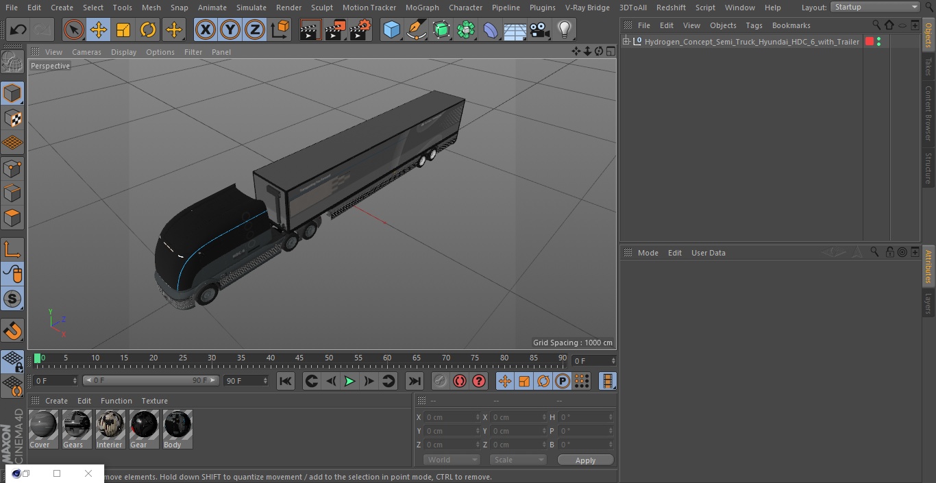 Hydrogen Concept Semi Truck Hyundai HDC-6 with Trailer 3D model