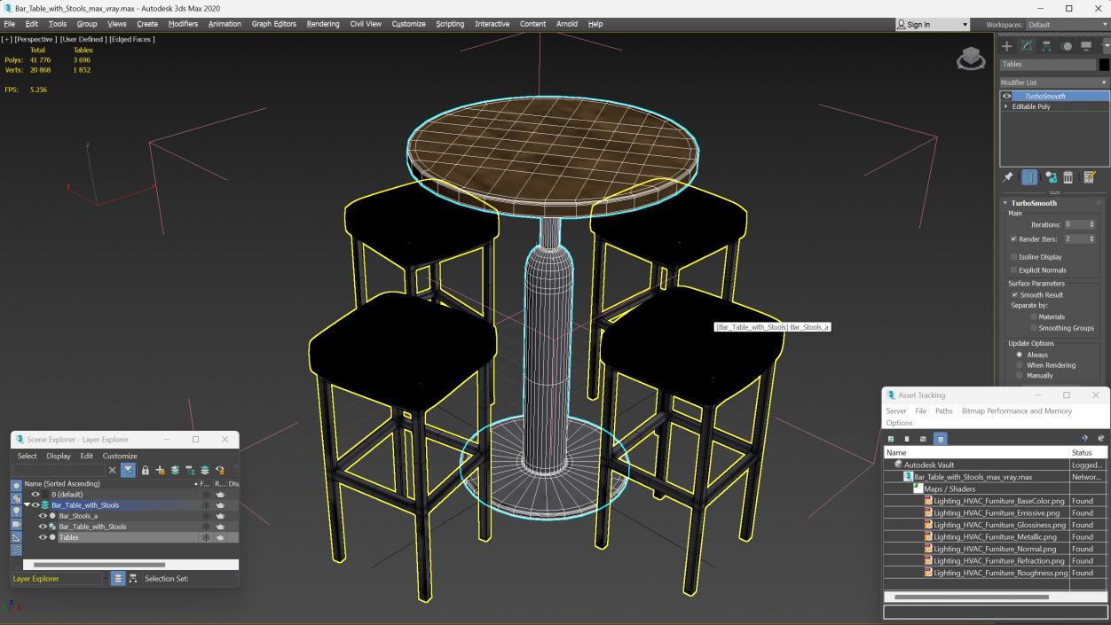 3D Bar Table with Stools