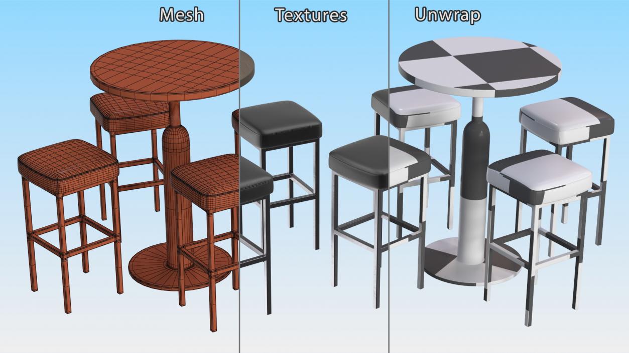 3D Bar Table with Stools