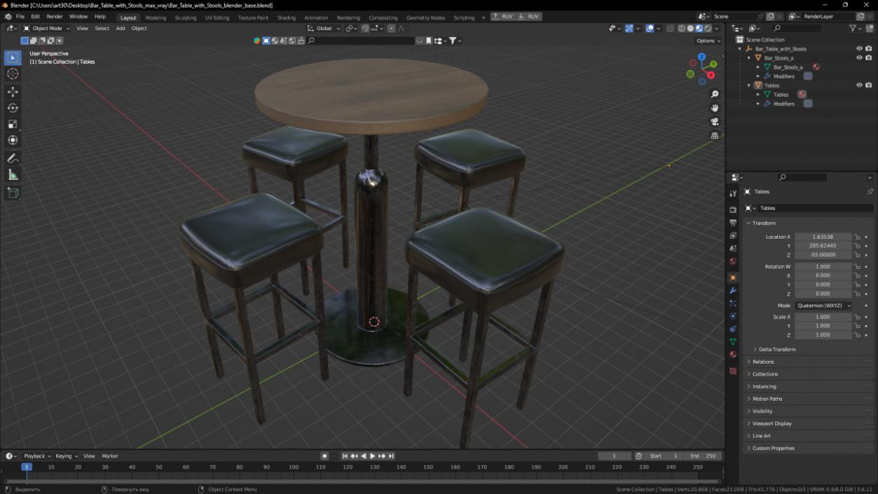 3D Bar Table with Stools