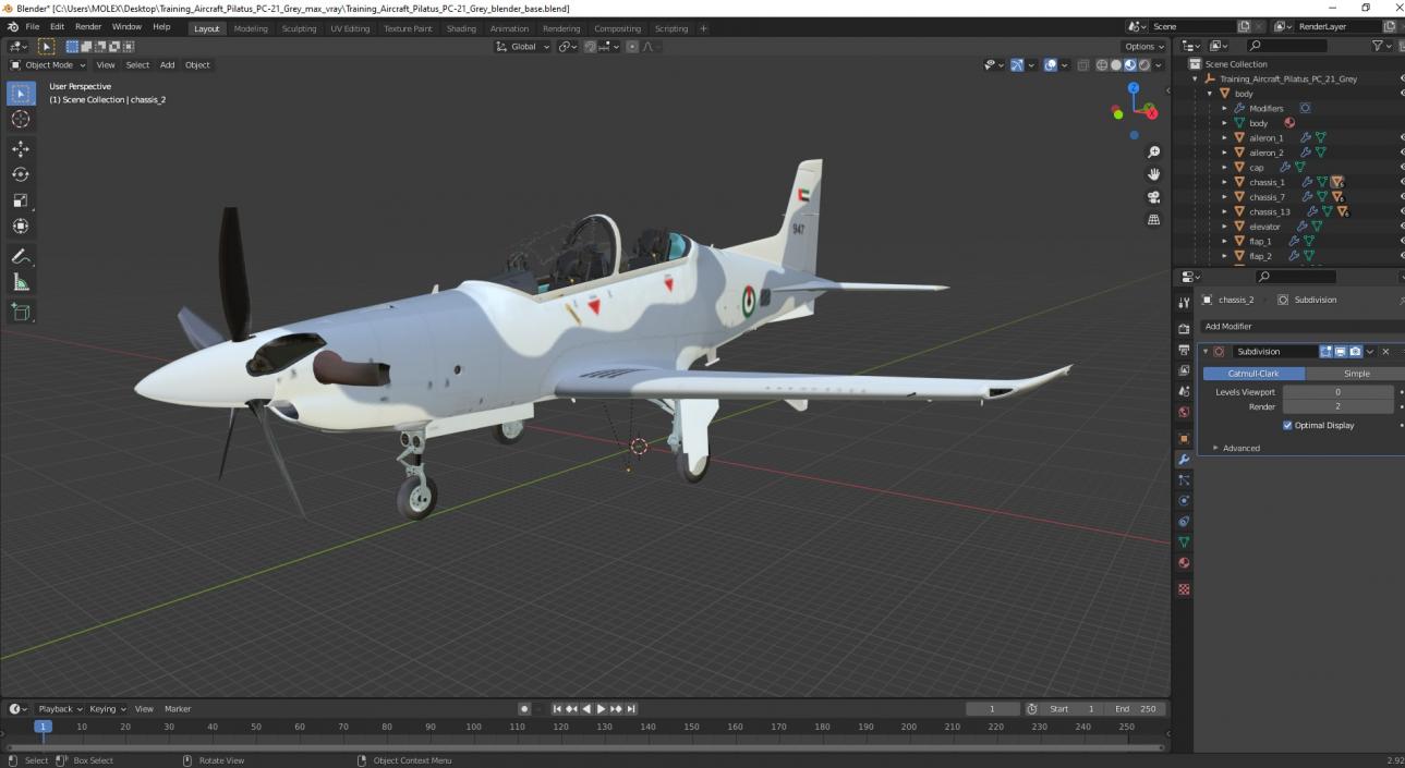 3D Training Aircraft Pilatus PC-21 Grey 2 model