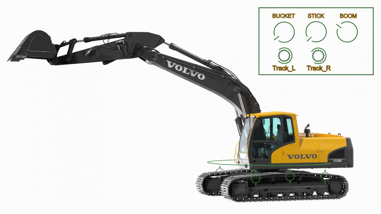 3D Large Tracked Excavator Volvo Rigged