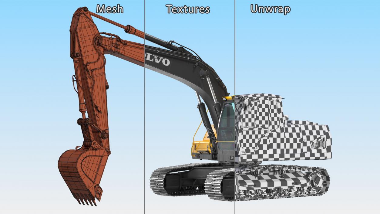 3D Large Tracked Excavator Volvo Rigged