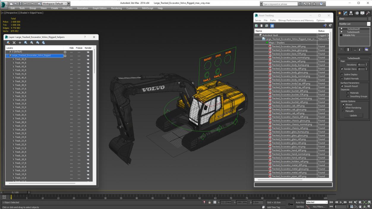 3D Large Tracked Excavator Volvo Rigged