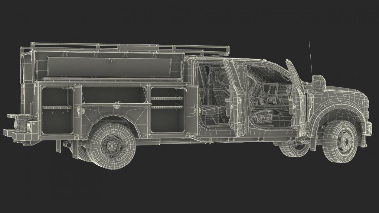 Black Chassis Cab with Service Body Rigged 3D