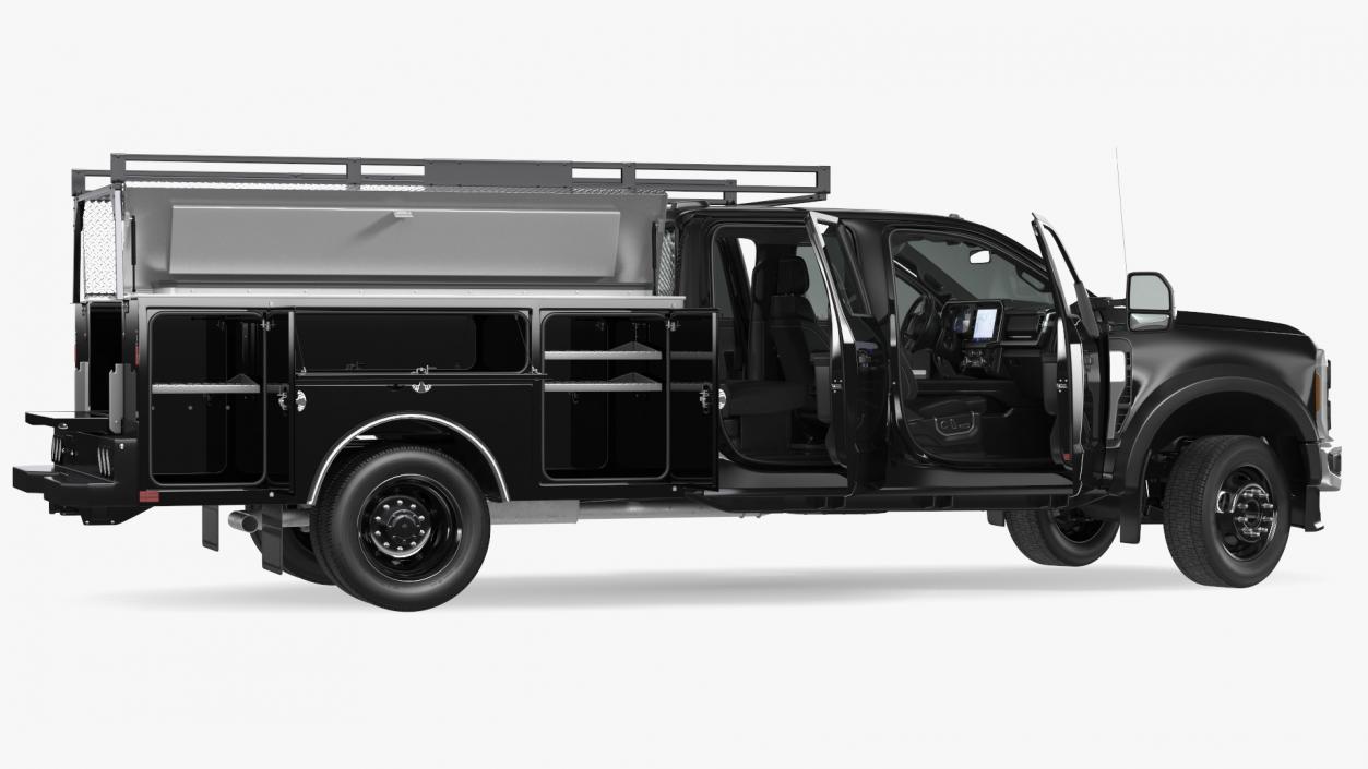 Black Chassis Cab with Service Body Rigged 3D