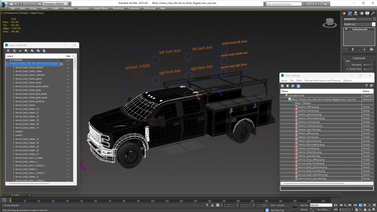 Black Chassis Cab with Service Body Rigged 3D