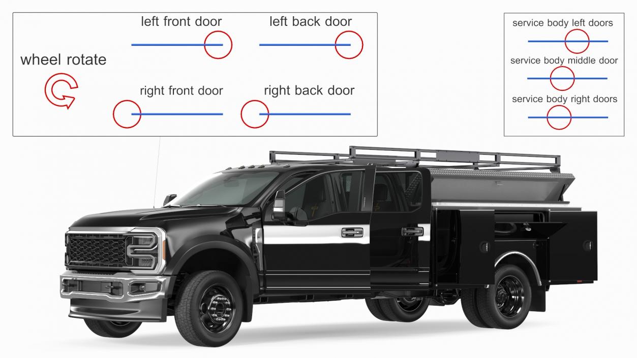 Black Chassis Cab with Service Body Rigged 3D