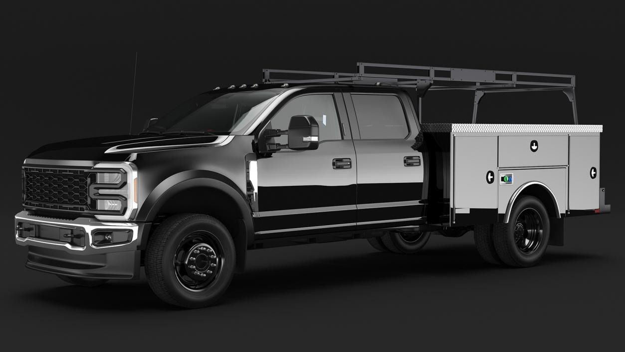 Black Chassis Cab with Service Body Rigged 3D