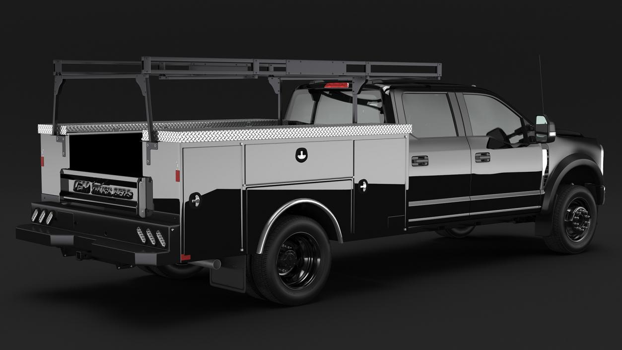 Black Chassis Cab with Service Body Rigged 3D