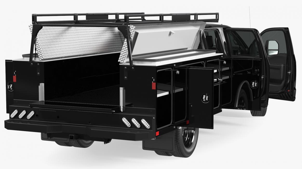 Black Chassis Cab with Service Body Rigged 3D