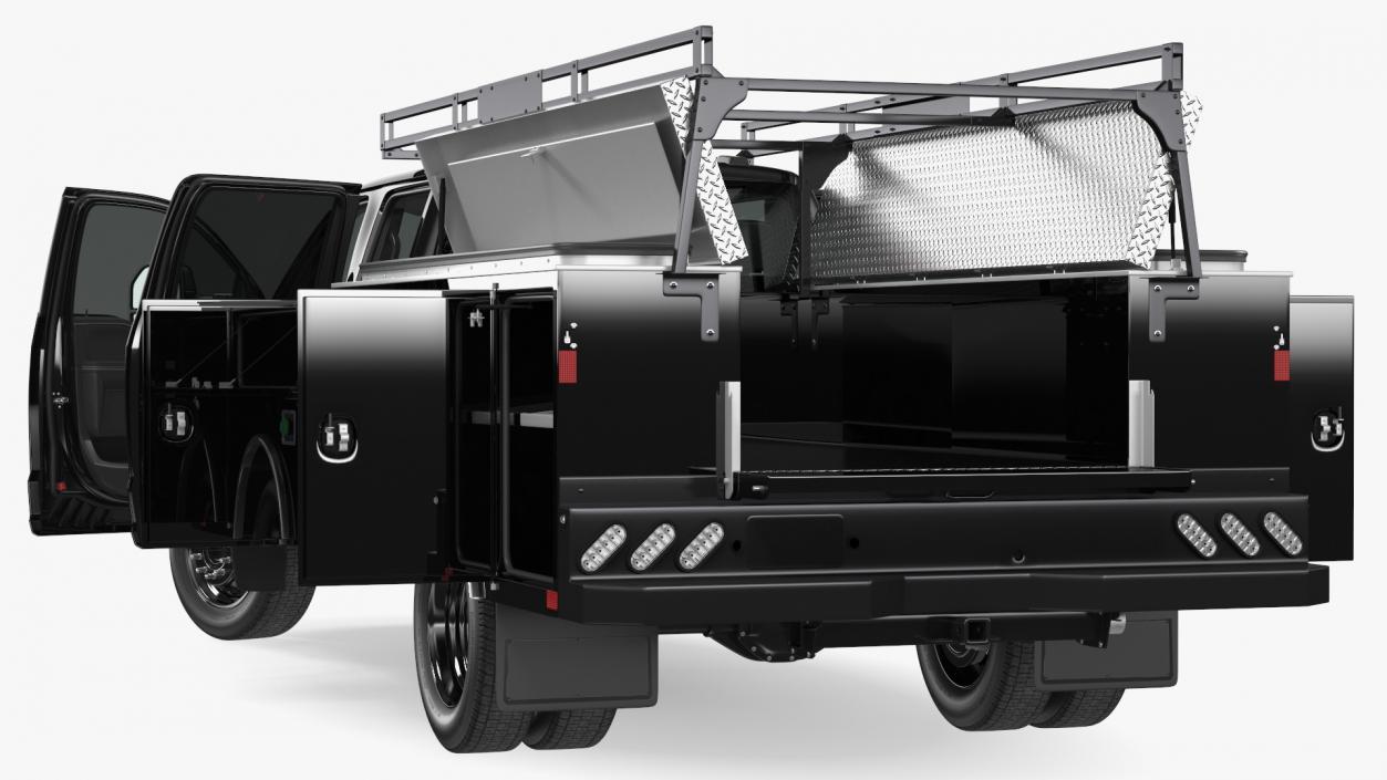 Black Chassis Cab with Service Body Rigged 3D