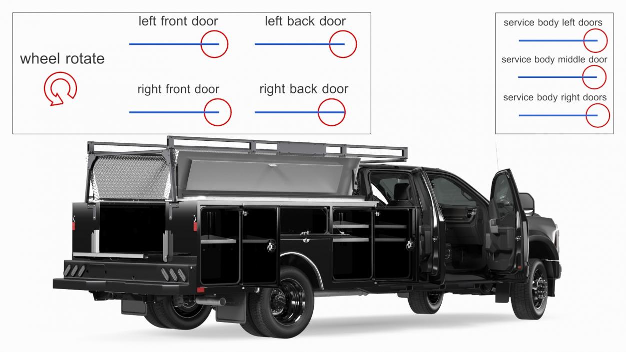 Black Chassis Cab with Service Body Rigged 3D