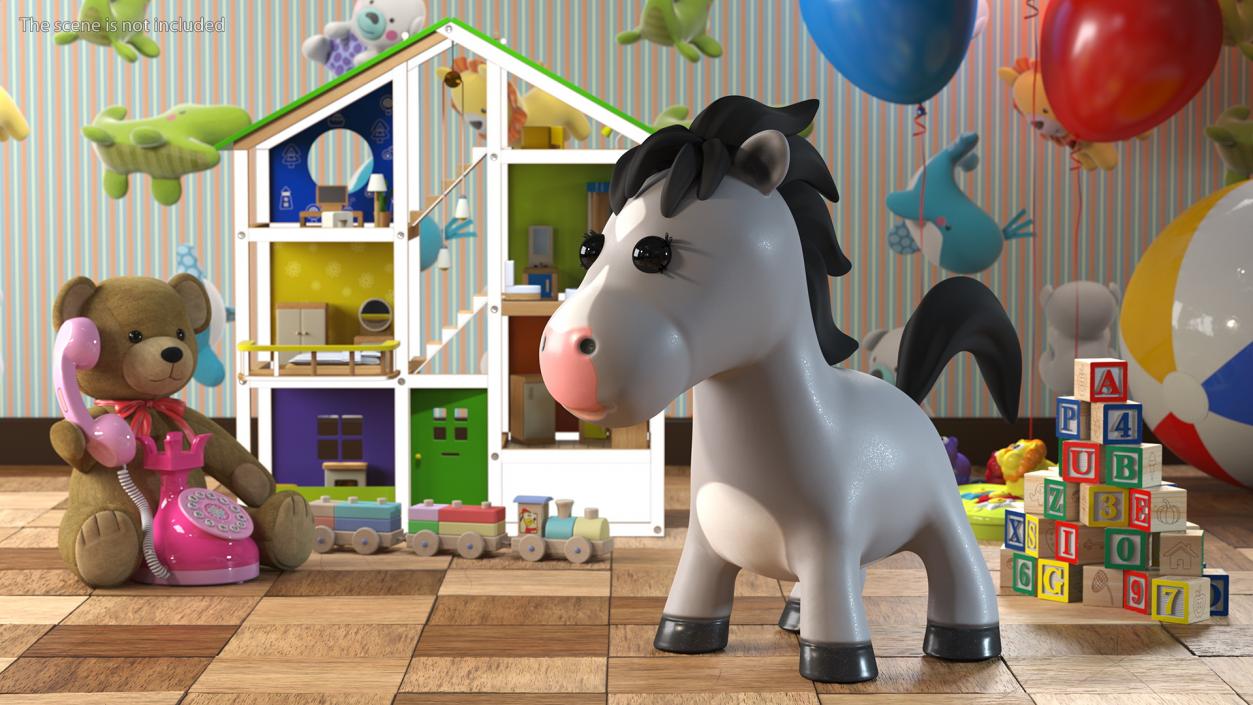 3D Cartoon White Horse Rigged