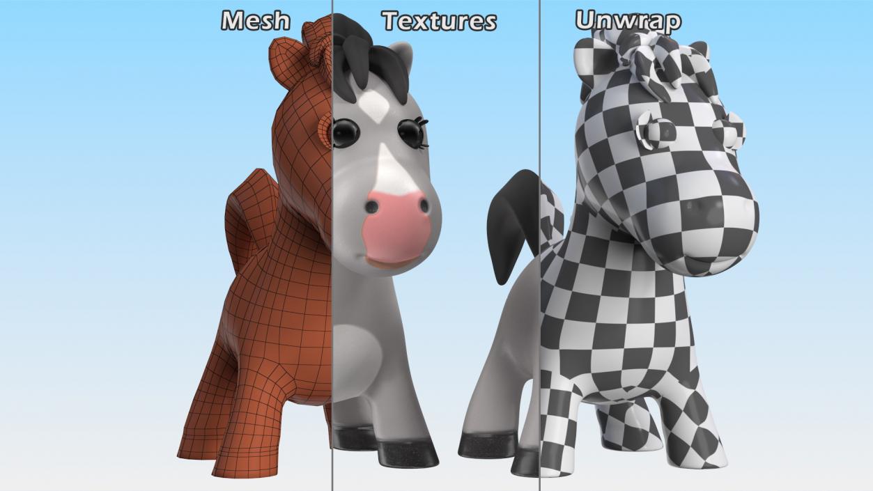 3D Cartoon White Horse Rigged