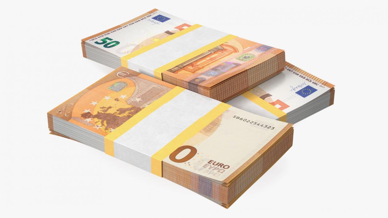 3D Three Packs of 50 Euro Bills model