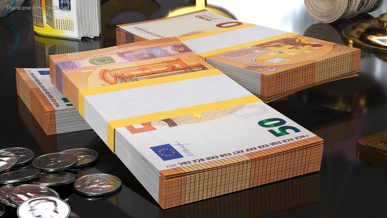 3D Three Packs of 50 Euro Bills model