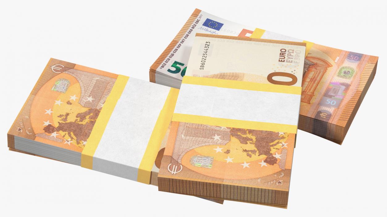 3D Three Packs of 50 Euro Bills model