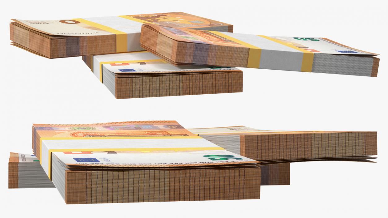 3D Three Packs of 50 Euro Bills model