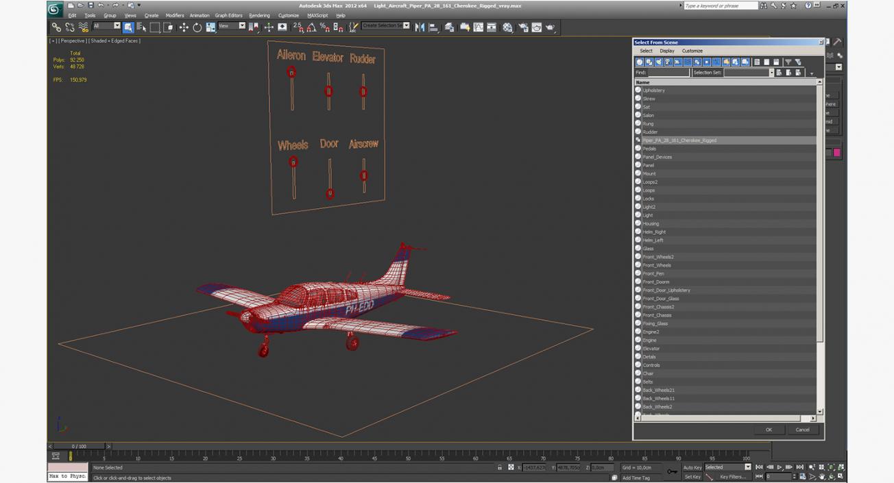 3D Light Aircraft Piper PA-28-161 Cherokee Rigged