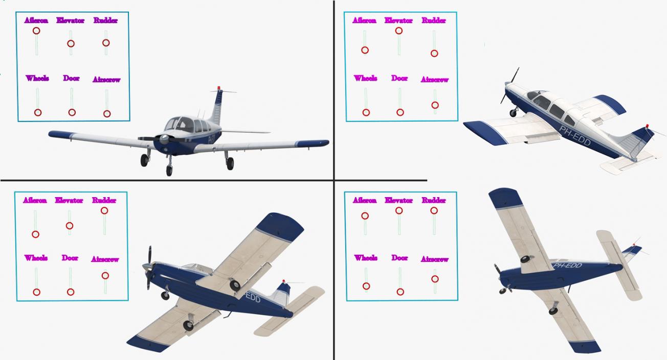 3D Light Aircraft Piper PA-28-161 Cherokee Rigged