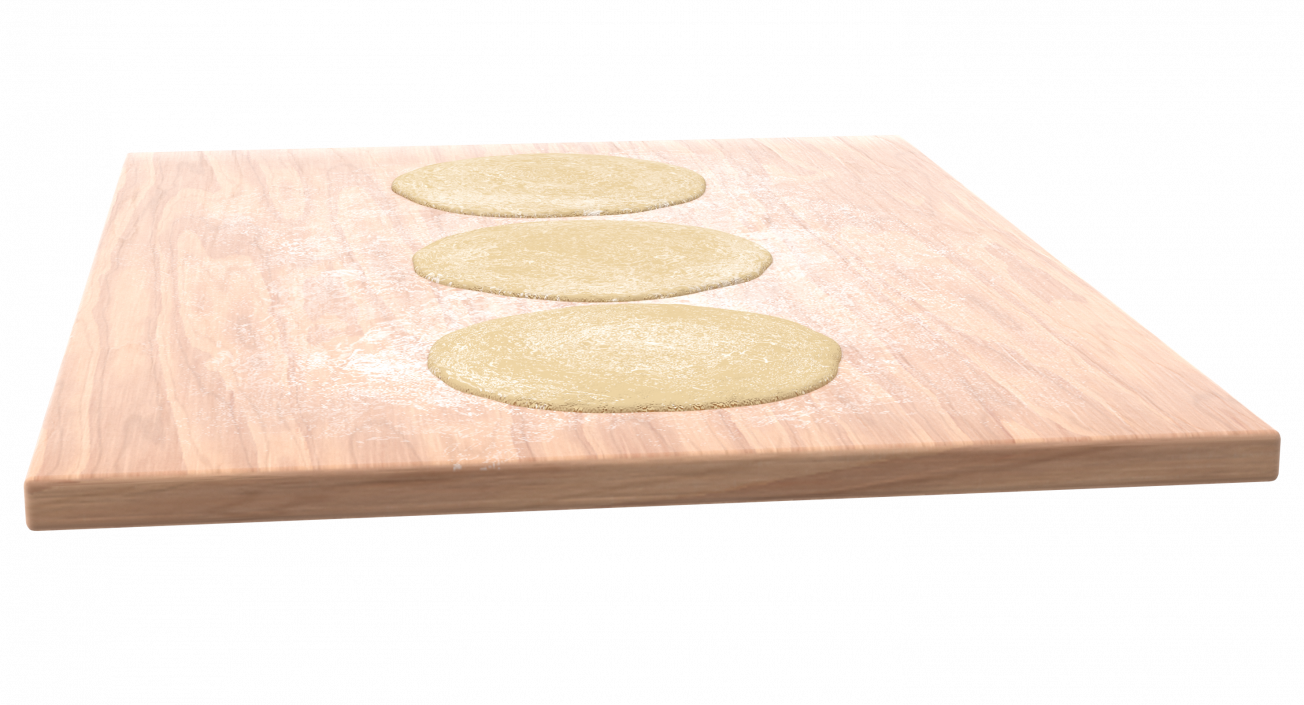 3D Thin Crust Pizza Dough on Wooden Board model