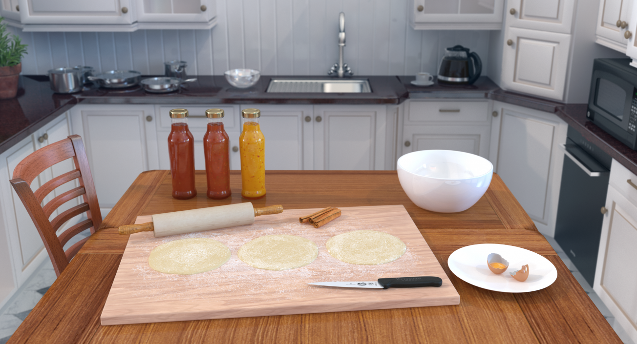 3D Thin Crust Pizza Dough on Wooden Board model