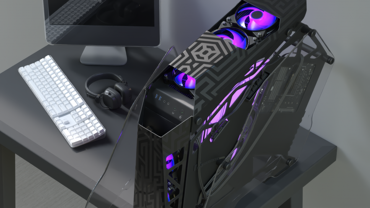 3D model Gaming PC On State Open 2