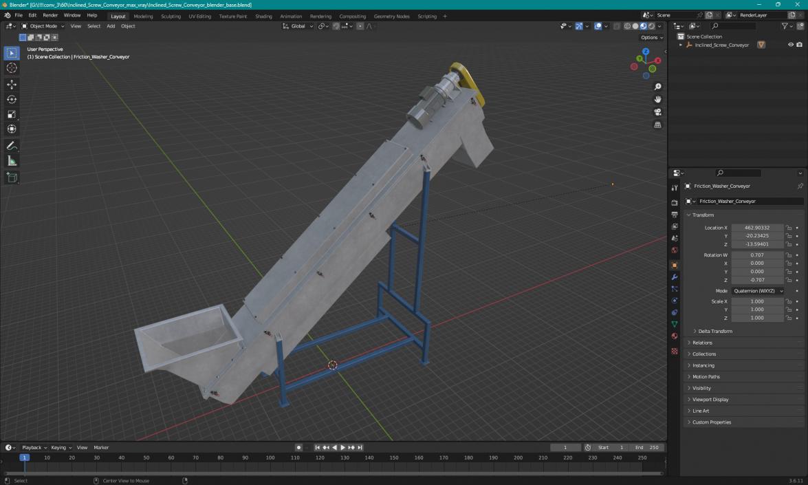 3D Inclined Screw Conveyor model