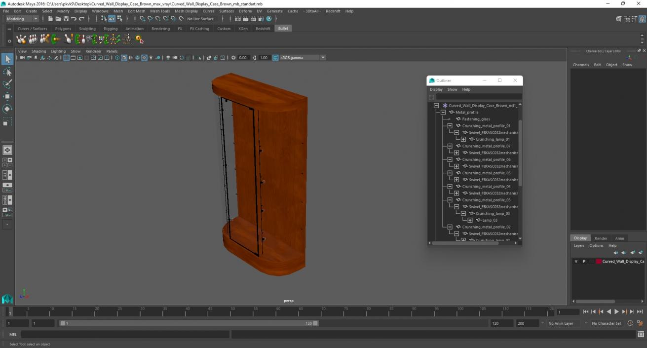 3D model Curved Wall Display Case Brown