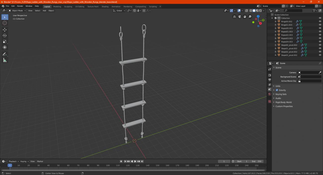 Rope Ladder with Wooden Rungs 3D model