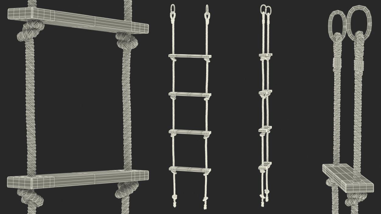 Rope Ladder with Wooden Rungs 3D model