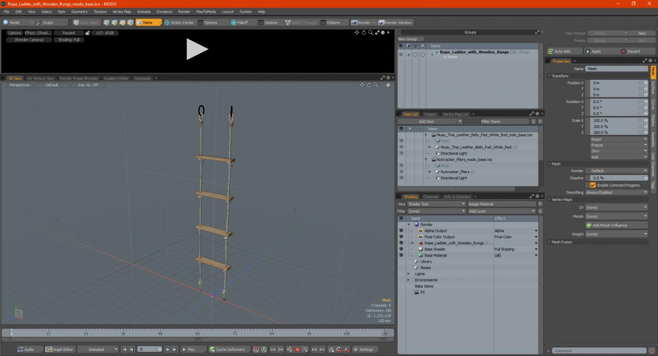 Rope Ladder with Wooden Rungs 3D model