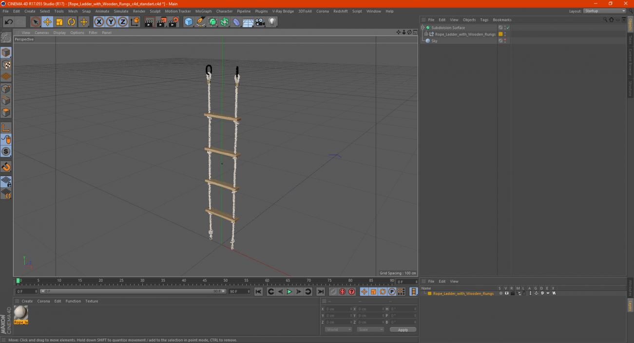 Rope Ladder with Wooden Rungs 3D model