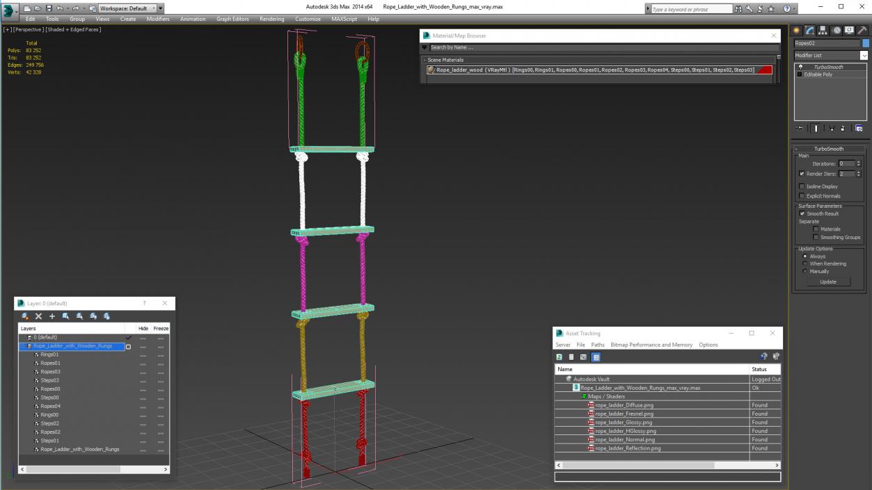 Rope Ladder with Wooden Rungs 3D model