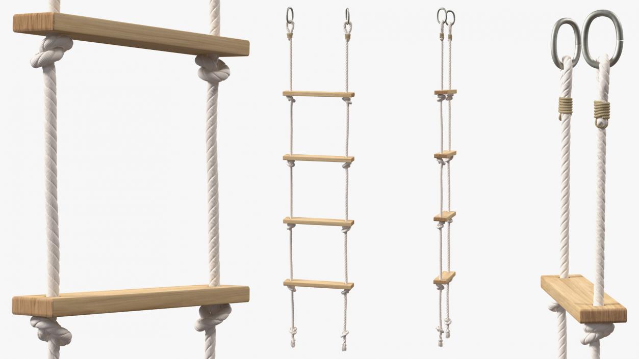 Rope Ladder with Wooden Rungs 3D model