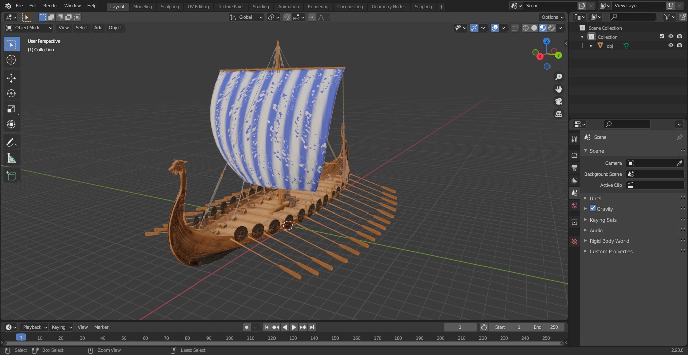 Viking Drakkar Sail Blue 3D model