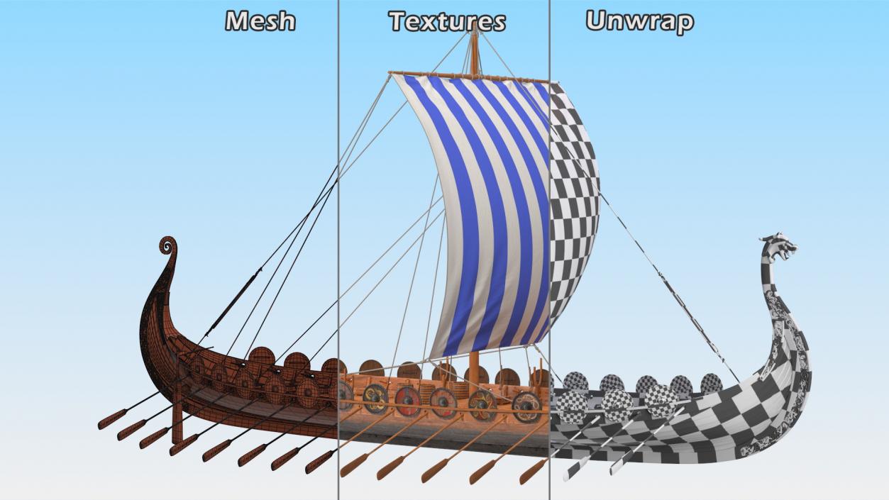 Viking Drakkar Sail Blue 3D model