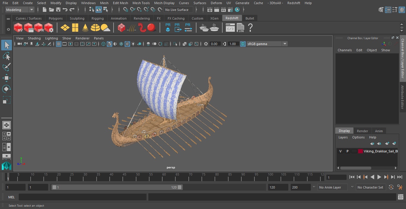 Viking Drakkar Sail Blue 3D model